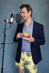 Shaun Morton in shorts at the studio